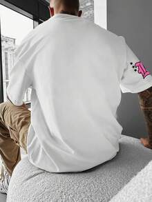 男士休闲百搭简约图案印花短袖T恤 - 白色 - 查看 4