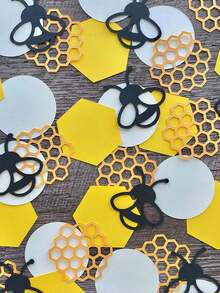 100/200pcs Black & Gold Bee And Honeycomb Confetti, Suitable For Birthday, Wedding, Baby Shower, Celebration Decoration - Multicolor - View 2