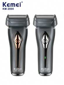 Kemei Máy cạo râu điện KM-2800 dành cho nam, máy tỉa râu hai lưỡi, sử dụng được cả khô và ướt, máy cạo râu chuyên nghiệp, máy cạo râu kiểu lưỡi chuyển động tịnh tiến dành cho thợ cắt tóc, bộ sạc USB (1 chiếc) - Nhiều màu - Xem 2