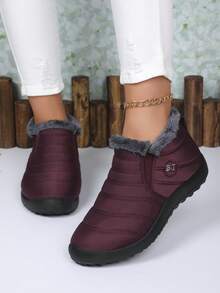 Botas de tobillo con forro de felpa impermeable para otoño/invierno, suela suave y ligera antideslizante, cómoda y casual, cierre elástico de un solo toque, adecuada para padres, color vino tinto
