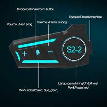 S2-2 立体声免提无线摩托车头盔对讲耳机 - 双模式、双通道、1000mAh 电池、降噪、500 米对讲，可同时为 2 名骑手提供音乐和对讲功能 - 彩色 - 查看 4