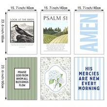 6 幅基督教壁画蓝绿色主题印刷帆布画圣经诗句海报学院风床头装饰适用于客厅、卧室、公寓、宿舍房间装饰礼物（无框） - 彩色 - 查看 9