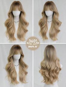 24 英寸金色长卷发女士假发 - 优雅蓬松假发，带刘海，外观自然，非常柔滑的合成耐热纤维全机发假发，适合女孩日常佩戴、音乐节派对特惠、角色扮演动漫使用 - 樱花庆典华丽派对街头穿着摄影使用 - 金色 - 查看 6