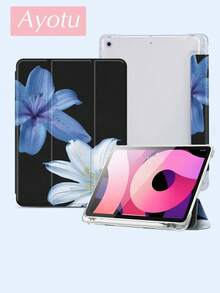 Ayotu 蓝白芙蓉花图案 iPad 保护套，适用于 10.2 英寸 iPad（2021/2020 款，第九/八代）、Galaxy Tab A8 10.5 英寸（2022 款）、MatePad 10.4/Tab，带 Apple Pencil 插槽，支持自动休眠/唤醒，时尚保护套 - 彩色 - 查看 3