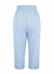 Quần Capri thường ngày có túi rút dây màu trơn dành cho nữ - Màu xanh lam - Xem 4