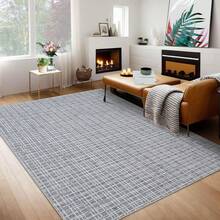 Dragonpad Modern Plaid Area Rug, 2*3ft/2*6ft/3*5ft/4*6ft/5*7ft/6*9ft/8*10ft/9*12ft/10*13ft Washable Rug Indoor Contemporary Non Slip Rug Soft Comfy Non-Shedding Floor Carpet Low Pile Foldable Thin Rug For Living Room Bedroom Home Office Dorm - Dark Gray-5*7FT - View 2
