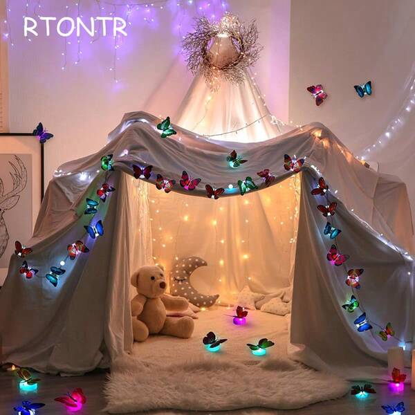 RTONTR 1 Pieza Luces Nocturnas de Mariposa LED, Decoración de Mariposa Luminosa 3D Luces de Pared Coloridas para Dormitorio, Jardín, Patio Trasero, Césped, Fiesta, Decoración de Sala de Estar con Colores Aleatorios Diferentes