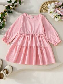 Nuevo conjunto de 3 piezas para otoño/invierno 2025: Vestido de manga larga con volantes en el bajo, estampado floral, a rayas y de cerezas - Multicolor - Ver 8