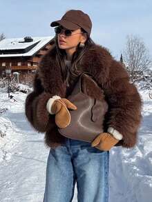 HH Damen einfarbige Kunstpelz Jacken mit langen Ärmeln für Wärme im Winter, Mantel für Frauen, Mode Umlegekragen, locker, Lässig Oberbekleidung