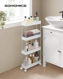 Carrito de almacenamiento de 4 capas, carrito de cocina, 12.5 x 40 x 88 cm, con ruedas, adecuado para baño, oficina - blanco - Ver 3