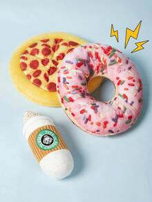PETSIN Plush Dog Toys Doughnut Pizza Shape Pet Squeaky Toys For Small Large Dogs Cleaning Teeth Puppy Chew Sound Toys Pet Supplies - Multicolor - View 3