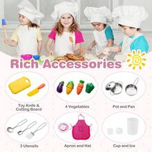 Kids Kitchen Playset W/ Apron Stoves Hood Oven Ice Maker Microwave Telephone - Pink - View 7
