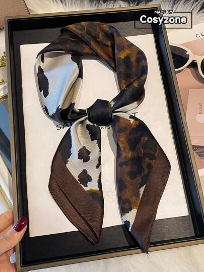 1 pieza Pañuelo cuadrado pequeño de 70 cm de estilo retro con estampado de leopardo de seda sintética, pañuelo de moda versátil, cinturón para la cintura, pañuelo decorativo, adecuado para uso diario con vestidos