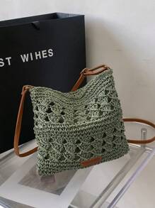 Simple Minimalist Handwoven One Shoulder Crossbody Bag For Women - Green - View 2