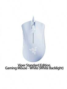 RAZER DeathAdder Essential 有线游戏鼠标，符合人体工程学的轻量化设计，机械微动开关，RGB 照明，高精度光学追踪，超柔韧编织线缆，白色