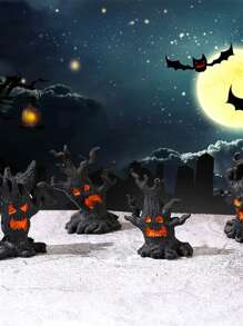 Tree Stump Ghost Figurines Garden Miniatures, Mini Spooky Halloween Resin Ghost Statue Ornament For Porch Patio Backyard Yard Home Shelf Decor Accent Halloween DIY Accessories Tree Ghost Pumpkin Tree Decorative Resin Accessories Fall Decor Autumn Decor Home Decor Halloween Decor Room Decor