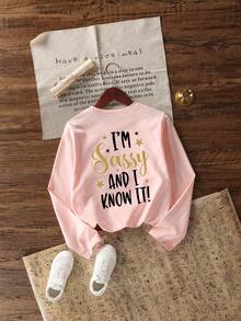 Tween Girl Graphic Print Crew Neck Long Sleeve T-Shirt, Autumn/Winter Top - Pink - View 3