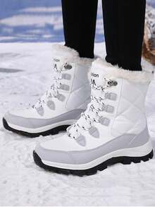 STARNOVO 1双女士白色高帮雪地靴，2025冬季新款户外高帮雪地靴，女士保暖加厚踝靴，防滑雪地旅行黑色滑雪鞋 - 白色 - 查看 3