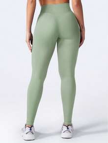 Yefecy Quần legging nữ - Quần tập yoga cạp cao mềm mại kiểm soát bụng - màu xanh lá - Xem 2