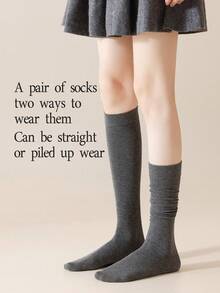 1 Đôi tất cao đến đầu gối màu trơn dành cho nữ, màu đỏ Angora, không đường may, màu trơn đơn giản, độ dài kéo dài, cotton nguyên chất, chống trượt, mềm mại, chống xù lông, phong cách trường JK, thon gọn, Y2K, ấm áp - Nhiều màu - Xem 2
