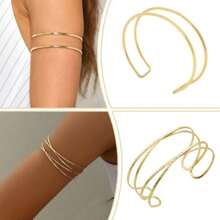 6pcs Women's Adjustable Coil Swirl Leaf Armband Bracelet, Minimalist Sleeve Cuff Bracelet
