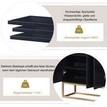 Aparador/cómoda de estilo minimalista, moderno mueble buffet de 4 puertas, cómoda con balda regulable y patas metálicas, mueble multiusos para comedor, salón, cocina (Negro/Blanco/Azul) - Negro - Ver 6