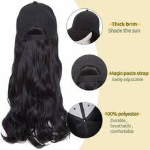 A16" Curly Wavy Baseball Cap Wig With Hair Extensions Adjustable Cap For Women Curly Black 4331 - đen - Xem 2