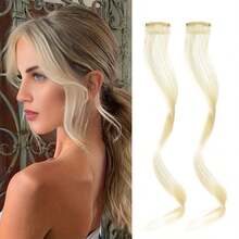 2PCS Synthetic Long Natural False Fringe Bangs Clip In On Front Side Fringe Hair Extension Middle Part Fake Fringe For Women