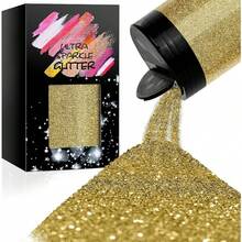Metallic Ultra Fine Glitter, 7.41Oz/210G Resin Glitter Powder Sequins Flakes, 1/128" Holographic Iridesnt Glitter For Resin Tumblers Art Crafts, Hair Fa Body Nail Glitter(Black) - Bling Gold - 查看 1