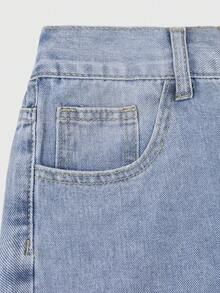 复古低腰做旧牛仔短裤，斜插口袋设计，返校季必备单品 - 淺藍色 - 查看 6