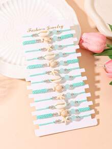 12pcs/Set Starfish, Shell, Sea Turtle Braided Bracelets, Travel & Holiday Accessories For Women - Blue - View 2