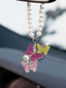 1 件创意合金珍珠蝴蝶装饰汽车内饰装饰车内后视镜装饰 - 均碼 - 查看 16