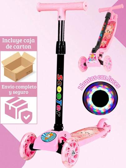 Patín Del Diablo Con Luz En Las llantas, Scooter Plegable Para Niños Con 3 Ruedas, Con Luz y Freno Trasero, Patinete Plegable Para Niños, Patines Para Niñas y Niños, Juguetes Para Niños y Niñas, Juguetes Para Dia del Niño
