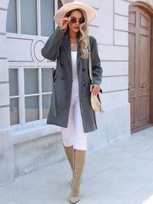 Damen Herbst/Winter Neue einfarbige imitierte geknöpfte verknotete Taschen Dicker Lässig Reise Urlaub Herbst/Winter Oberbekleidung