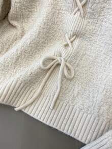New Fashion V-Neck Sweater, Essential For Autumn/Winter. Diverse Styles Including Solid Color Long Sleeve Tie Design, School Uniform, Cute Style, And Streetwear. Suitable For Casual Minimalist, Office Wear, Retro Style, Daily Casual Outfits, Christmas And Thanksgiving Dresses, New Year's Eve And Other Occasions. - White - View 8