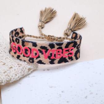 1 Stück handgefertigtes, verstellbares Armband im Leoparden-Muster mit geflochtenen Vintage-Quasten im Boho-Stil, geeignet für Frauen für Partys, Reisen und den täglichen Gebrauch