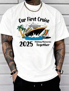 Our First Cruise 2025 Together Matching Couples Cruise T-Shirt Print T-Shirt Casual Crew Neck Short Sleeve Comfort Tee Top For Spring & Summer Men's Clothing Vintage Shirts Graphic Tees Men Camisas Para Hombre Funny Shirts Printed & Shipped In USA - 白色 - 查看 1