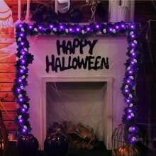 1 件 20 LED 万圣节恐怖氛围秋季黑色枫叶藤蔓灯带 6 个骷髅电池供电悬挂 DIY 装饰灯适用于家庭室内和室外万圣节派对节日客厅壁炉楼梯庭院装饰 (DIY) 万圣节装饰灯家居装饰派对装饰万圣节装饰房间装饰万圣节花园装饰礼物仙女 - 紫色 - 查看 7