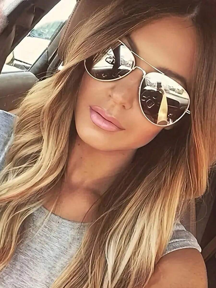 1 Pair Fashion Silver Frame White Mercury Metal Glasses Aviator Shape Shades - Silver - View 1