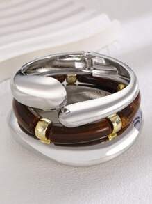 1/3 piezas Nuevo conjunto de pulseras de resina y metal asimétrico y colorido, uso versátil y casual, adecuado para mujeres en el día a día, fiestas, como regalo