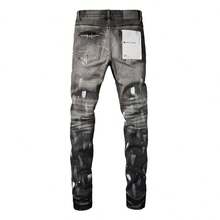 Men's Black Splatter Jeans - Ripped, High-Street, Artistic Vibe - 黑灰色 - 查看 3