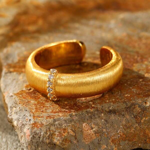 1pc Fashionable Open Ring, Versatile Minimalist Cubic Zirconia Inlaid Open Ring, Suitable For Couples Everyday Wear