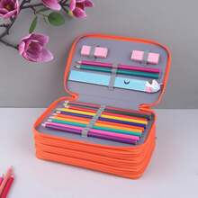 1 estuche de lápices de cuatro capas de tela Ox, elegante bolsa de almacenamiento de papelería para estudiantes, bolsa de almacenamiento de pinceles de colores, regalos para amigos - Morado - Ver 5