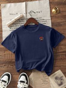 Boys & Teens Students Casual Printed Round Neck Short Sleeve T-Shirt, Summer Top