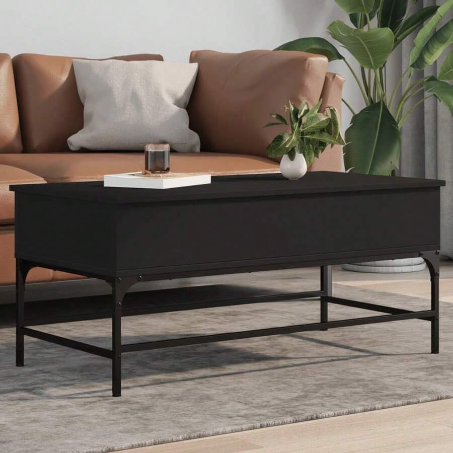 Couchtisch Schwarz 100x50x45 cm Holzwerkstoff und Metall - Schwarz - Übersicht 1