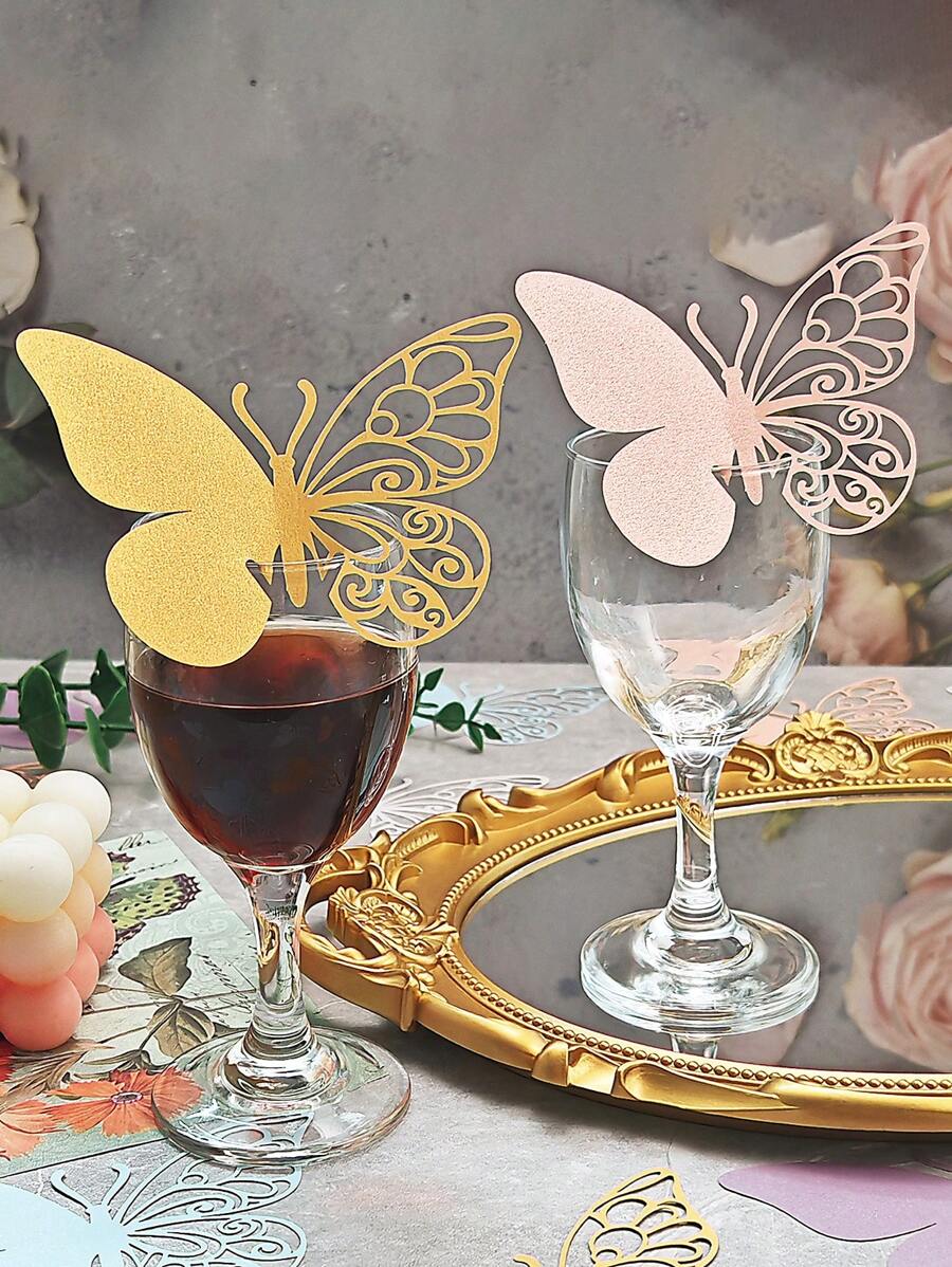 50 张 3D 蝴蝶座位卡、酒杯座位卡、蝴蝶婚礼场地名片、镂空蝴蝶座位卡、婚礼派对装饰、完美婚礼、毕业典礼、生日派对、返校季周年纪念 - 墙贴增强氛围 - 彩色 - 查看 1