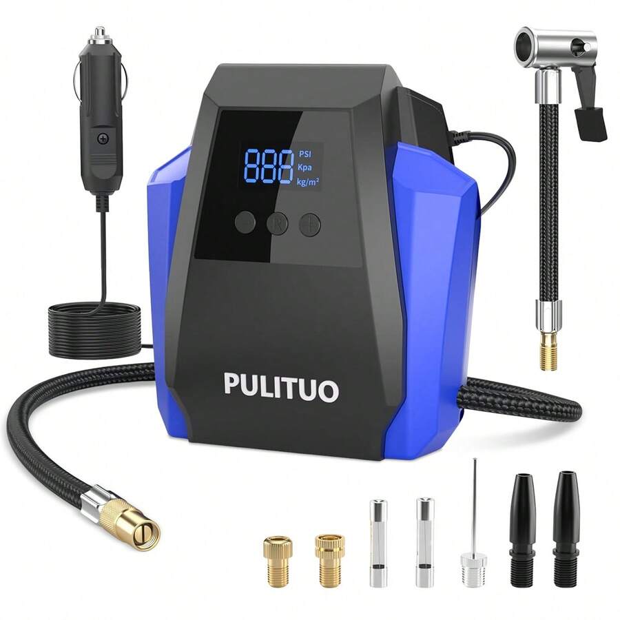 Portable Digital Tire Inflator With LED Display, Air Compressor For Car Tires, Motorcycles, Bicycles And Inflatable Equipment - Blue - View 1