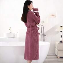 1pc Deep Purple Soft & Comfortable Bathrobe, Long Sleeve With Large Pocket, Plus Size Women Bathrobe, Soft Absorbent Quick Dry For Home, Hotel Use, All Seasons Back To School - Dark Purple Edging - View 1