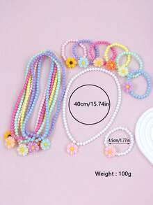 14pcs Multicolor Daisy Pendant Necklace, Charm Beaded Bracelet Set, Suitable For Holiday Party, Birthday Gift, Daily Wear