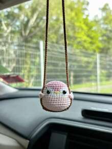 手工钩编动物汽车挂件 - 可爱鸭子和青蛙秋千装饰，适用于后视镜，柔软纱线手工编织，独特创意内饰配件，易于悬挂在后视镜上，多种款式可选，卡通动物汽车装饰礼品